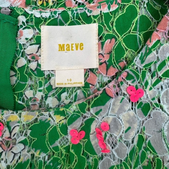 Anthropologie Maeve Laced Verbena Green Floral Fit & Flare Dress Size 10 - Picture 10 of 12